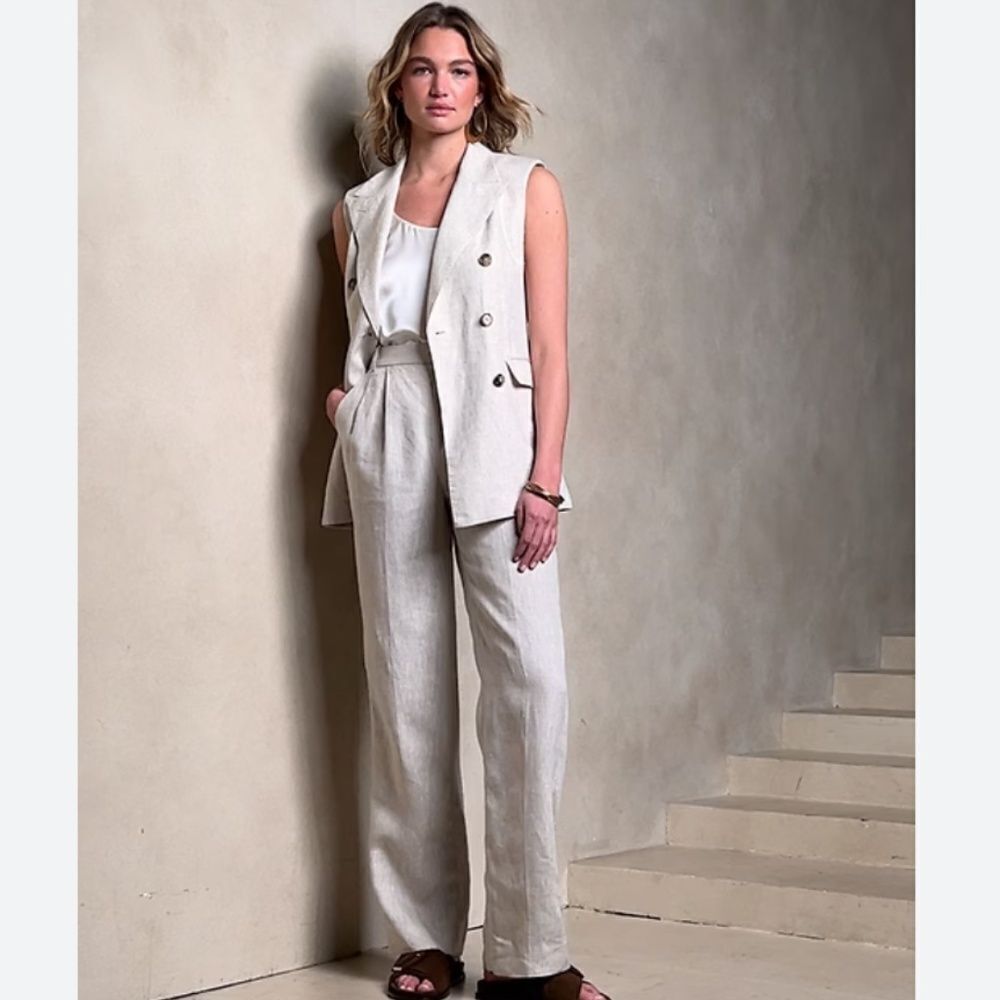 Banana Republic PALMA STRAIGHT-LEG LINEN PANT Size 4 Natural Linen